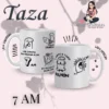 Taza personalizada “Me levanto a las 7 AM” estilo Flork Taza personalizada 11oz con diseño Flork "Me levanto a las 7AM para trabajar" e impresión de nombre por sublimación, sobre fondo negro — Natuartesanías Chile
