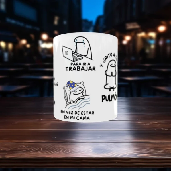 Me levanto a las 7am (3) Taza personalizada Flork 7AM meme levantarse a trabajar regalo personalizado Chile Natuartesanías