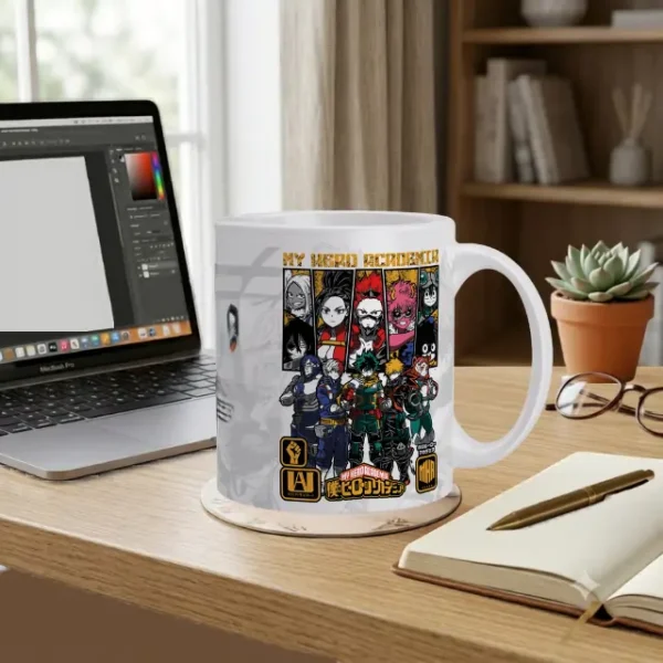 My Hero Academia (4) Taza de cerámica premium con diseño vibrante de My Hero Academia, presentada dentro de una elegante caja de regalo Natuartesanías.