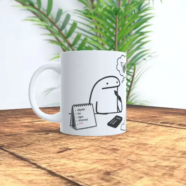 Sueldo Flork (2) Taza personalizada con frase divertida sobre la vida adulta y el sueldo, diseño humorístico para regalo.