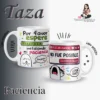 Taza cargando paciencia (1) Taza blanca de cerámica premium con ilustración divertida del personaje Flork y el texto Cargando Paciencia 1%, presentada junto a su caja de regalo.